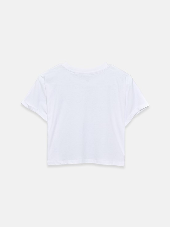 Bisiklet Yaka Baskılı Crop BUXE BEYAZI