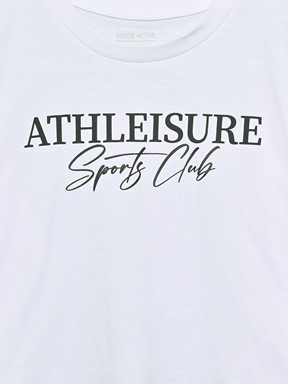 Bisiklet Yaka Baskılı Crop BUXE BEYAZI