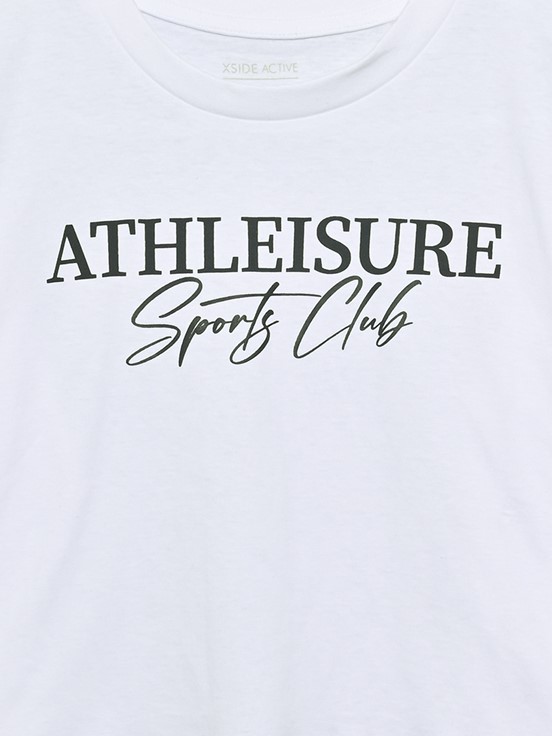 Bisiklet Yaka Baskılı Crop BUXE BEYAZI