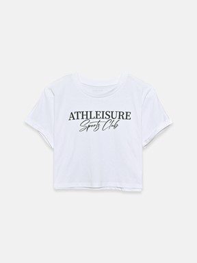 Bisiklet Yaka Baskılı Crop BUXE BEYAZI