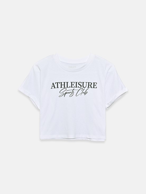 Bisiklet Yaka Baskılı Crop BUXE BEYAZI