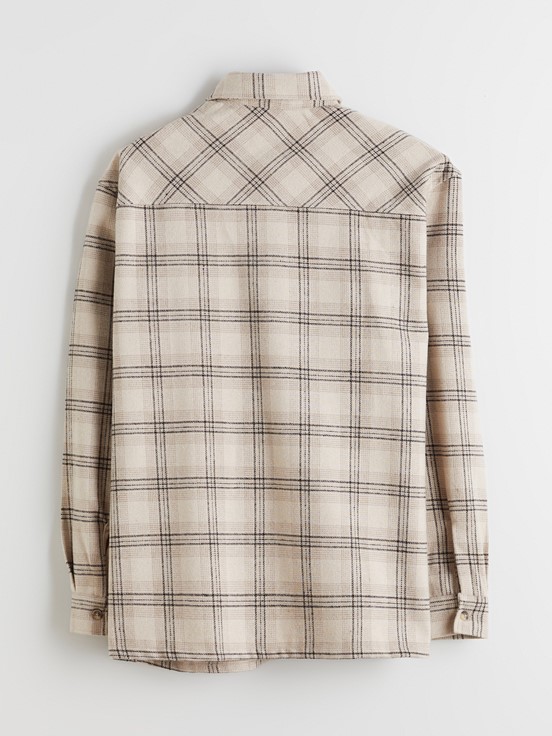 Rahat Kalıp Uzun Kollu Ekose Erkek Oduncu Gömlek BEJ EKOSELİ