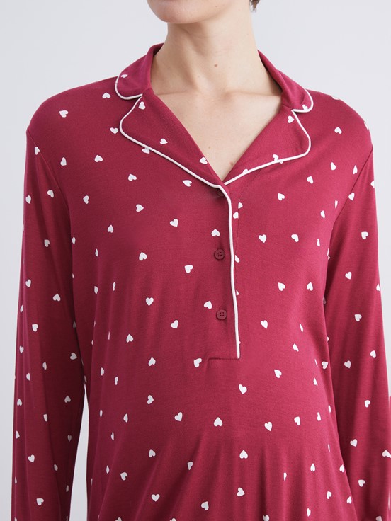 Gecelik KOYU KIRMIZI BASKILI