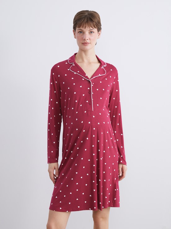 Gecelik KOYU KIRMIZI BASKILI