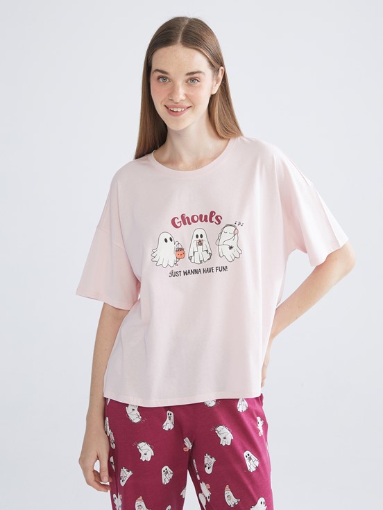 Pijama Takım AÇIK BORDO BASKILI