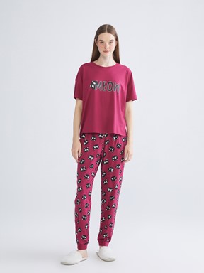 Pijama Takım AÇIK BORDO BASKILI