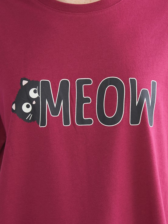 Pijama Takım AÇIK BORDO BASKILI