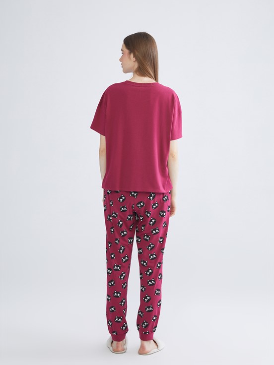 Pijama Takım AÇIK BORDO BASKILI
