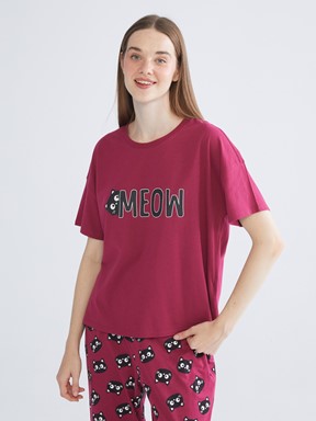 Pijama Takım AÇIK BORDO BASKILI