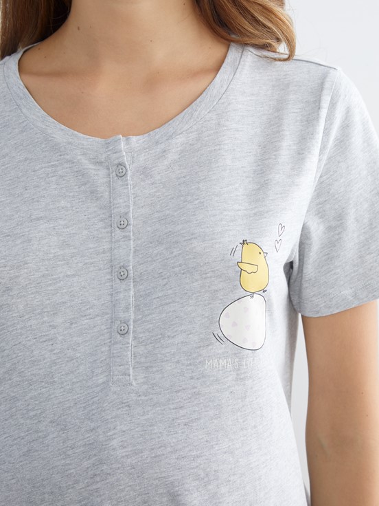 Şortlu Pijama Takımı GRİ MELANJ BASKILI
