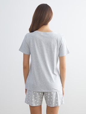 Şortlu Pijama Takımı GRİ MELANJ BASKILI