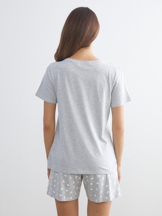 Şortlu Pijama Takımı GRİ MELANJ BASKILI