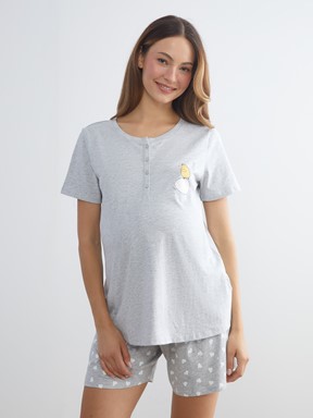 Şortlu Pijama Takımı GRİ MELANJ BASKILI