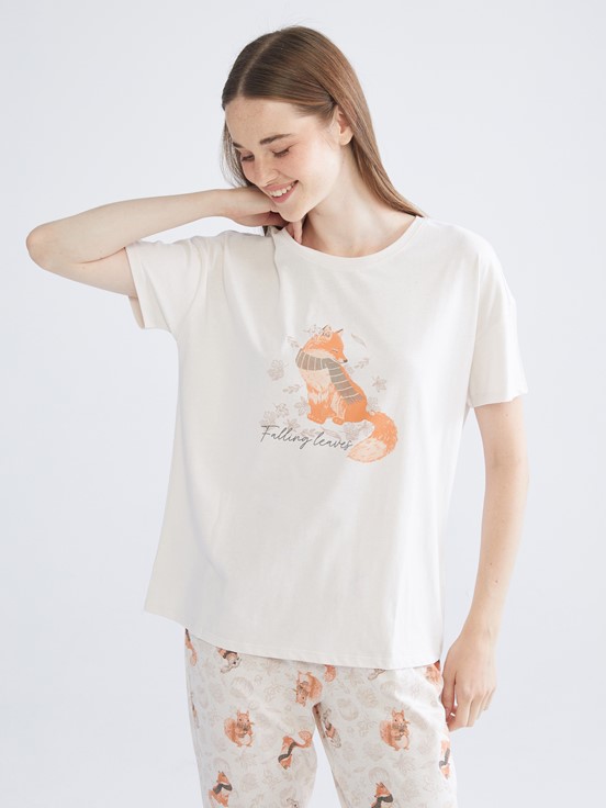 Pijama Takım KREM BASKILI