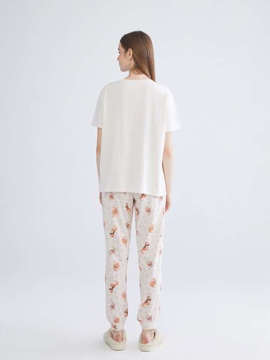 Pijama Takım KREM BASKILI