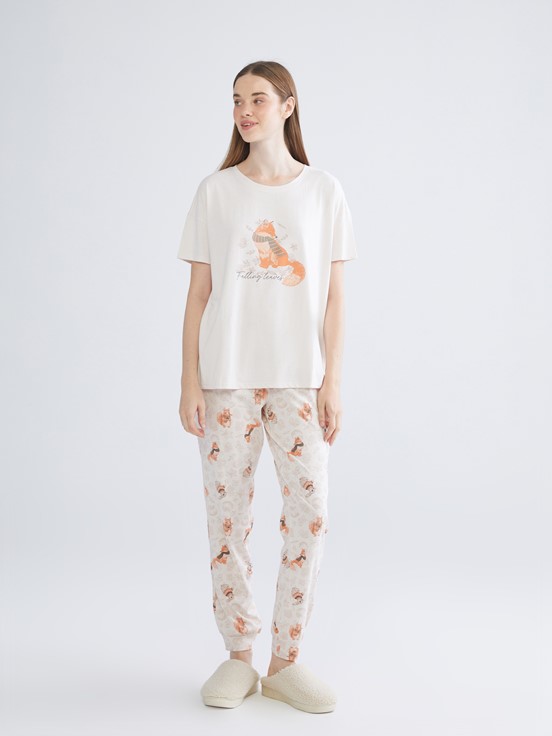 Pijama Takım KREM BASKILI