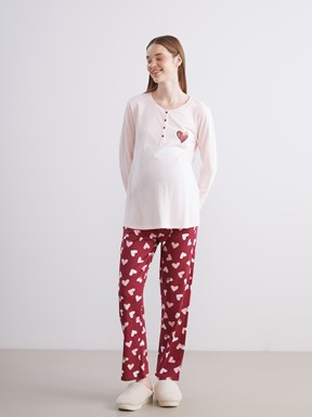 Pijama Takım KOYU KIRMIZI BASKILI