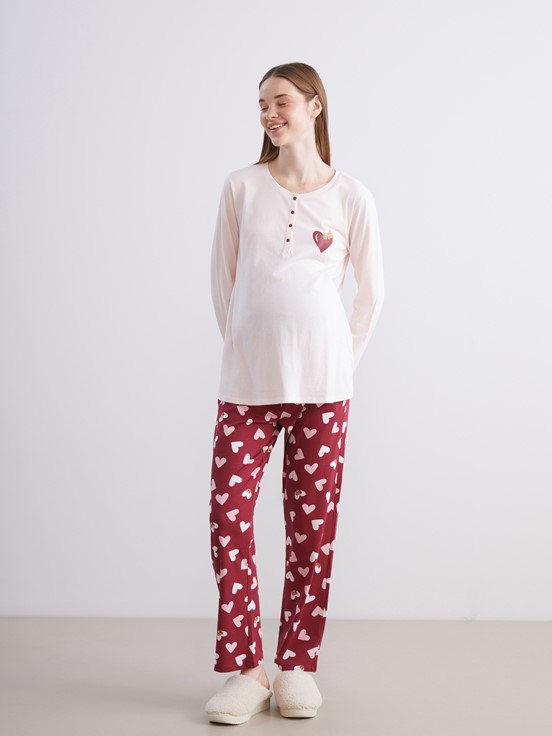 Pijama Takım KOYU KIRMIZI BASKILI