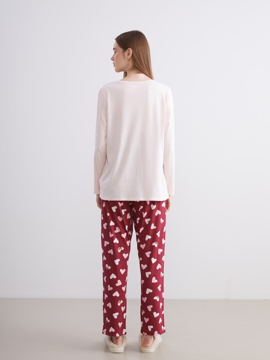 Pijama Takım KOYU KIRMIZI BASKILI
