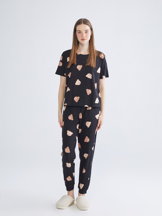 Pijama Takım SİYAH BASKILI