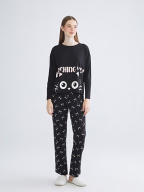 Pijama Takım SİYAH BASKILI