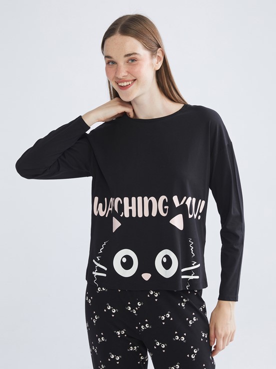 Pijama Takım SİYAH BASKILI