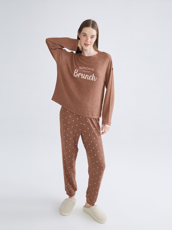 Pijama Takım KAHVERENGİ BASKILI