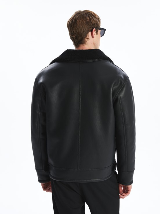 Deri Görünümlü Mont YENİ SİYAH