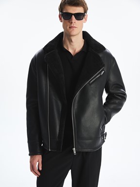 Deri Görünümlü Mont YENİ SİYAH