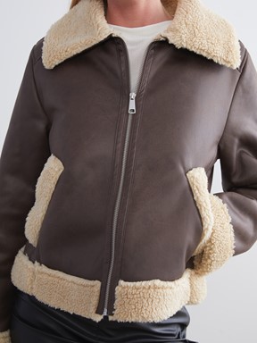 Deri Görünümlü Mont KOYU KAHVERENGİ