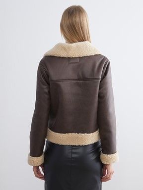 Deri Görünümlü Mont KOYU KAHVERENGİ