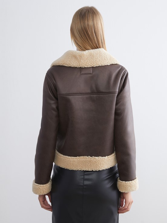 Deri Görünümlü Mont KOYU KAHVERENGİ