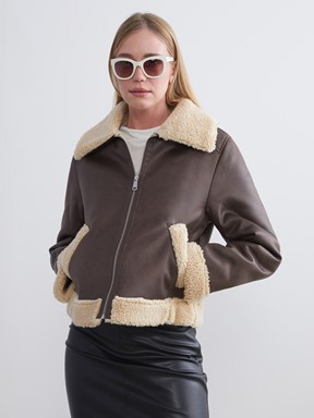 Deri Görünümlü Mont KOYU KAHVERENGİ