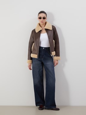 Deri Görünümlü Mont KOYU KAHVERENGİ