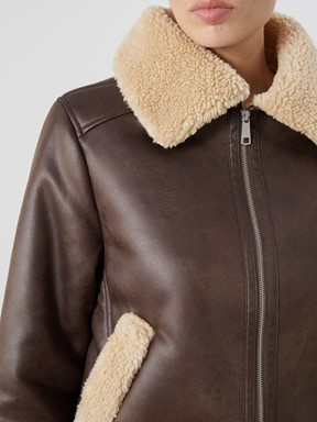 Deri Görünümlü Mont KOYU KAHVERENGİ