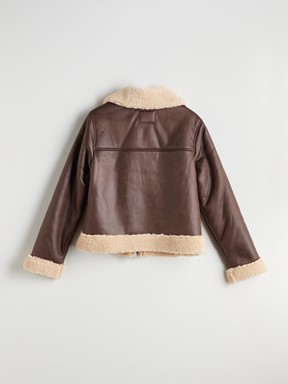 Deri Görünümlü Mont KOYU KAHVERENGİ