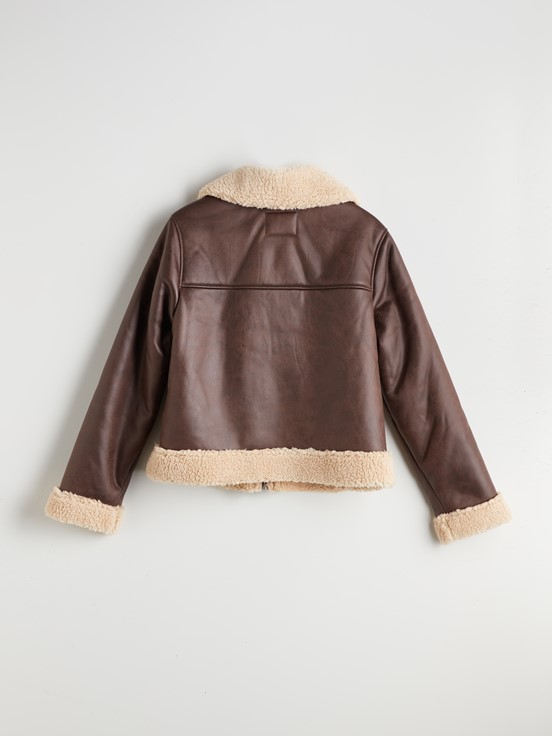 Deri Görünümlü Mont KOYU KAHVERENGİ