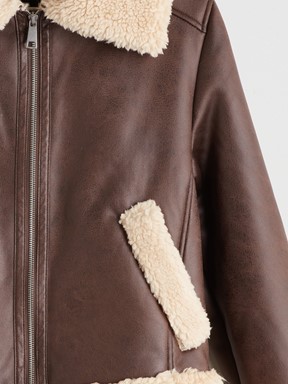 Deri Görünümlü Mont KOYU KAHVERENGİ