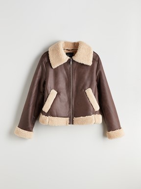 Deri Görünümlü Mont KOYU KAHVERENGİ