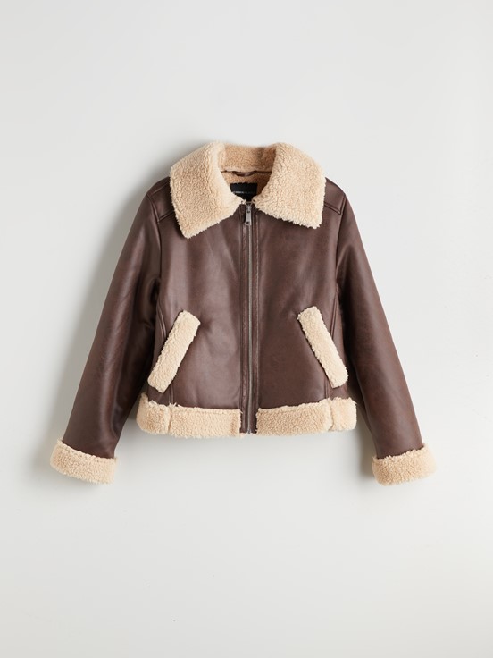 Deri Görünümlü Mont KOYU KAHVERENGİ