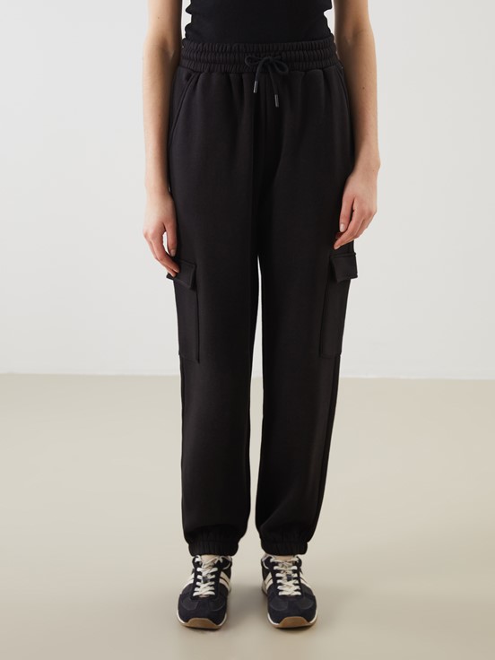 Beli Lastikli Kadın Jogger Eşofman Alt YENİ SİYAH