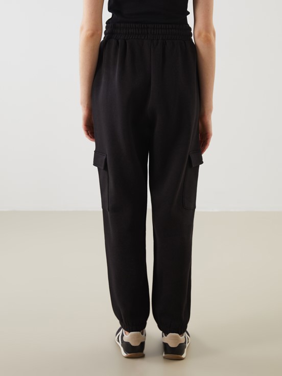 Beli Lastikli Kadın Jogger Eşofman Alt YENİ SİYAH