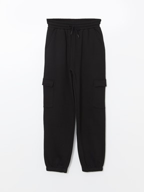 Beli Lastikli Kadın Jogger Eşofman Alt YENİ SİYAH