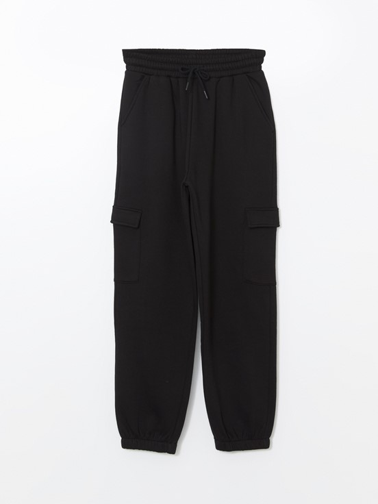 Beli Lastikli Kadın Jogger Eşofman Alt YENİ SİYAH