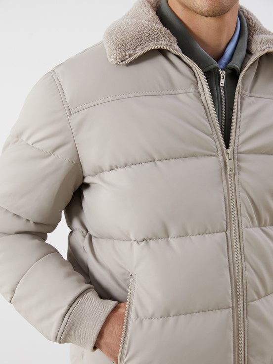 Deri Görünümlü Mont TAŞ RENGİ