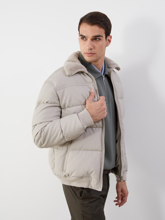 Deri Görünümlü Mont TAŞ RENGİ