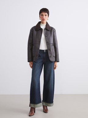 Deri Görünümlü Mont KAHVERENGİ