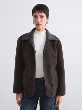 Deri Görünümlü Mont KAHVERENGİ