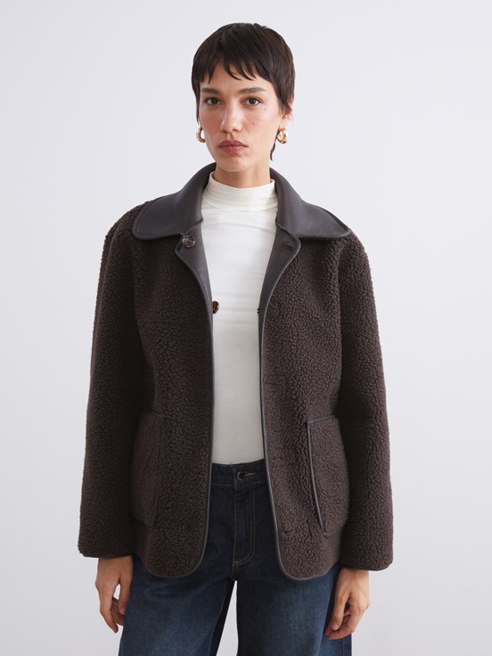 Deri Görünümlü Mont KAHVERENGİ