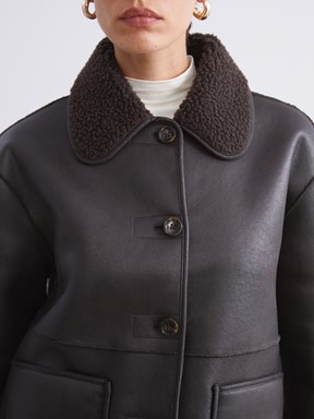 Deri Görünümlü Mont KAHVERENGİ